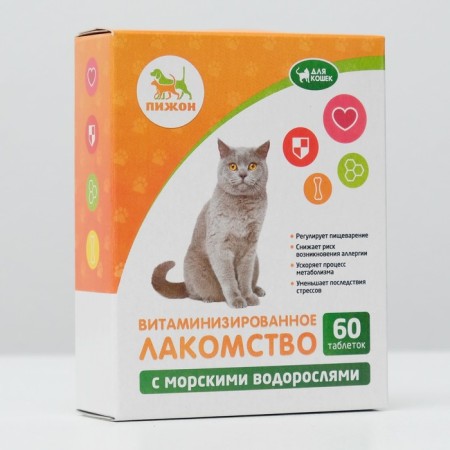 The treats "Piggon" for cats, with seaweed, 60 tablets.