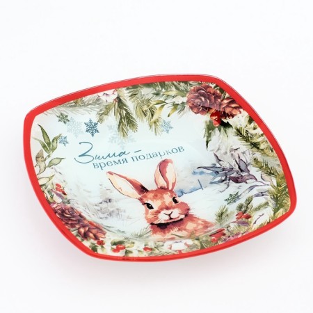 New Year. Glass plate "Winter-time of gifts", 20 cm-1