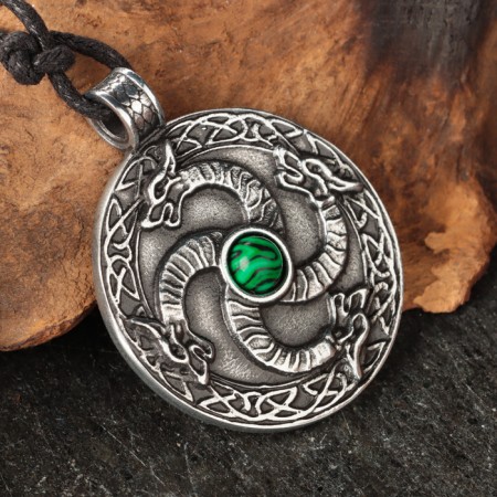 Amulet "coil" with a stone malachite, 35x43 mm, metal-1