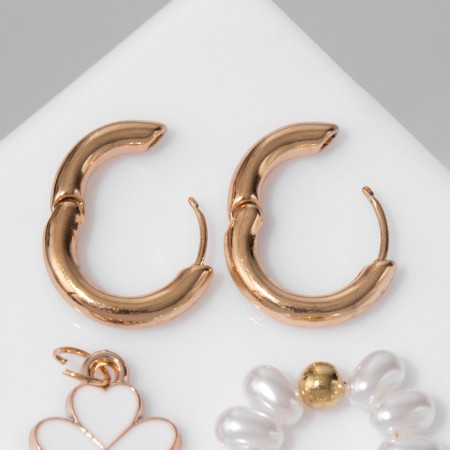Earrings with the removable element "Transformer" Clover-heart, white-beige color in gold-2