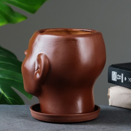 Pot - Organizer "Head" Brown, 1.3 l / 16x16x14cm-3