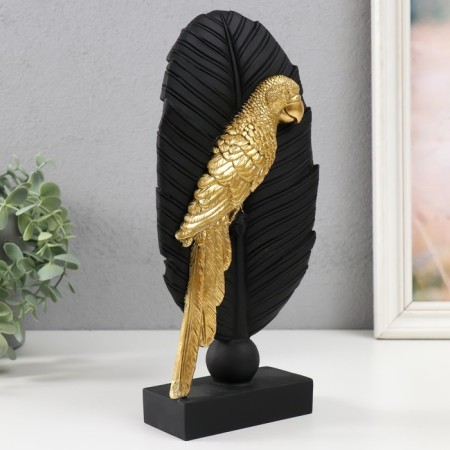 Polystone souvenir "Parrot Ara on a sheet" Black with gold 13.3x5.8x28.2 cm-1