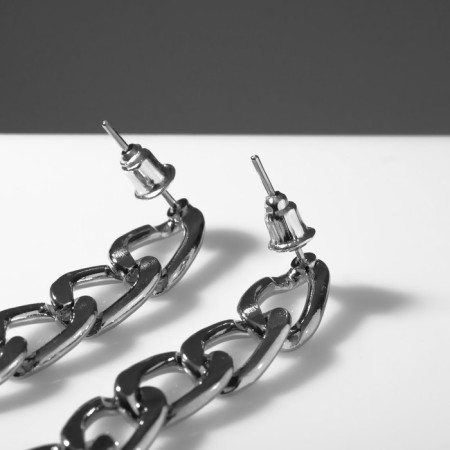 Earrings Metal "Chains" semicircle, color silver-1