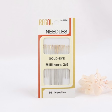 Sewing needles for modists, d = 0.7/0.8/1.1 mm, 3.8 - 5.3 cm, with a golden ear, 16 pcs