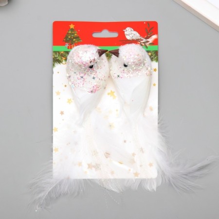 Fluffs on the clothespin set 2 pcs "Doves with sparkles and a long tail" White 5x6x15 cm-6