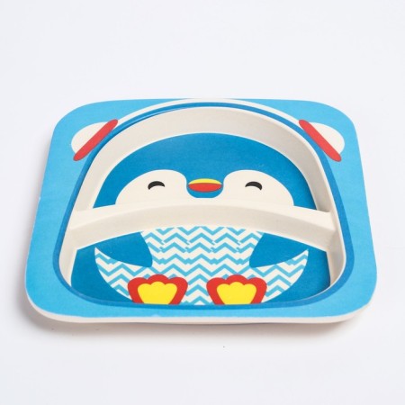A set of children's bamboo dishes "Penguin", plate, bowl, glass, devices, 5 items-3