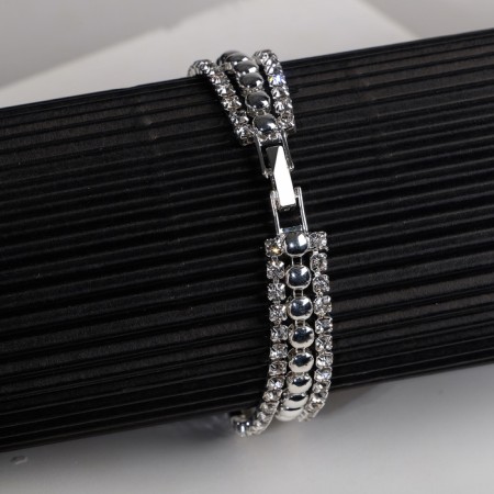 Bracelet with rhinestones "shine" thread in circles, white color in silver, 18 cm-4