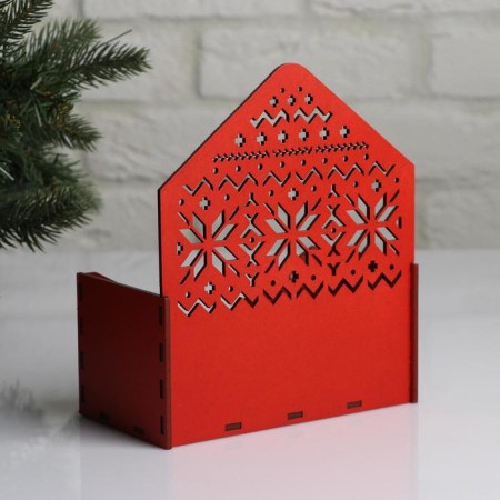 Wooden Kashpo, 16.5 × 9.3 × 19.5 cm "New Year's. Norwegian envelope", Red-2