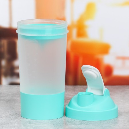Sports shaker with a bowl for protein, turquoise-white, 500 ml-2