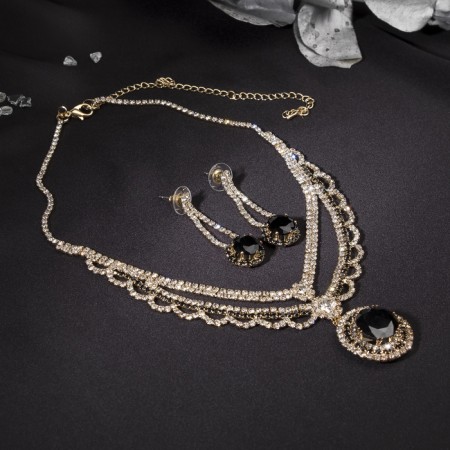Set 2 objects: earrings, necklace "Phoenix" circle, white-black color in gold, 35 cm-2