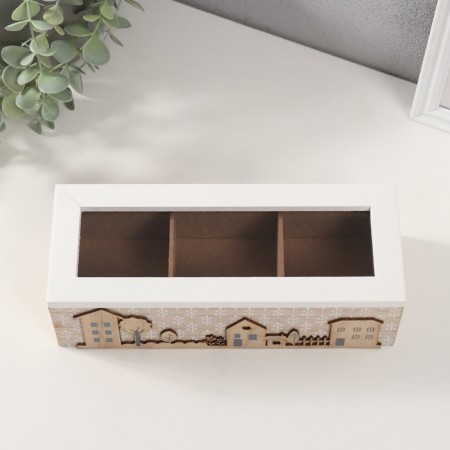 Casket wood 3 divisions "houses and trees" 9x23.4x7.2 cm-1