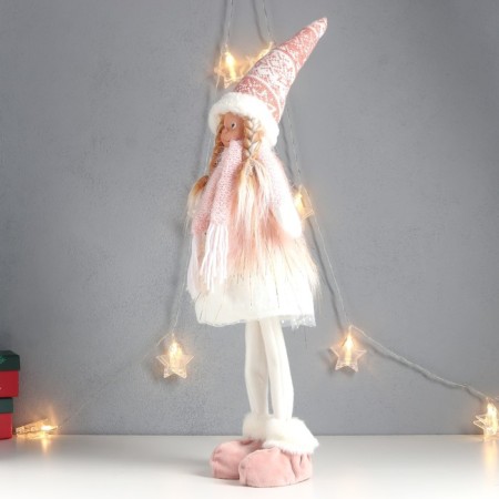 Interior doll "Girl with braids, in cap, white-pink outfit" 63x20x13 cm-2