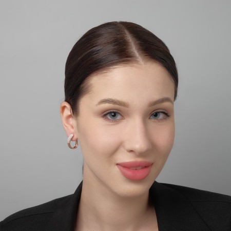 Earrings with rhinestones "Magic" curl, white color in gold-3