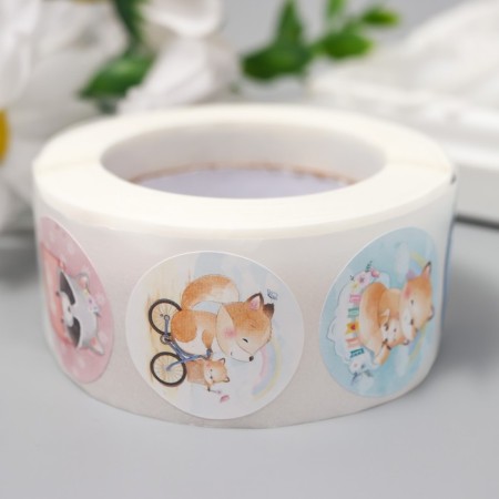Stick Paper "Cute Beasts" d = 2.5 cm 500 pcs in a roll 3x6.5x6.5 cm-2