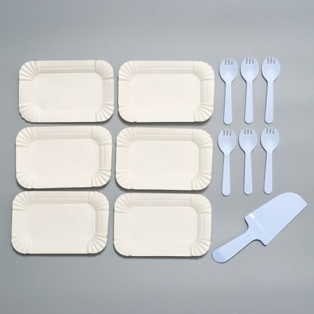 Set of disposable dishes, 6 pcs, blue color-5