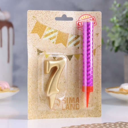 Candle for cake the number "7", "Oval + fountain" Golden-2