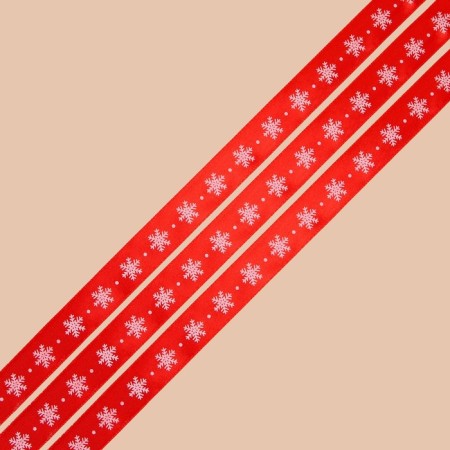 A satin ribbon "Snowflakes", red, 2 cm × 25 yards (22.5 m)-1