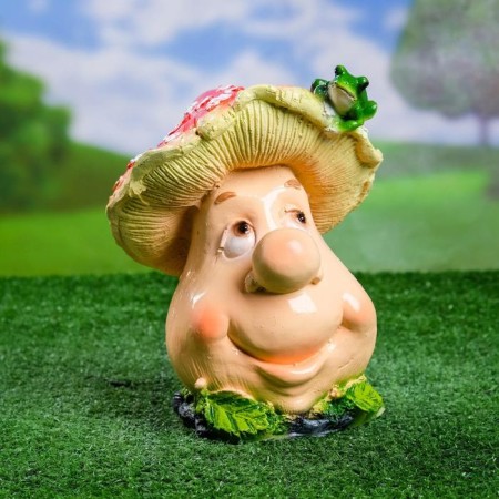 Garden figure "Multiple mushroom with frog" 12x12x23cm