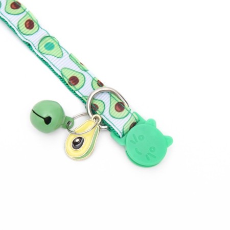 Textile collar "avocado" with a bell and pendant, 19-32 x 1 cm-5