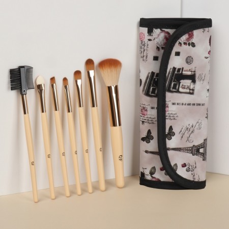 A set of makeup brushes "France", 7 items, on a button, beige/pink color-2