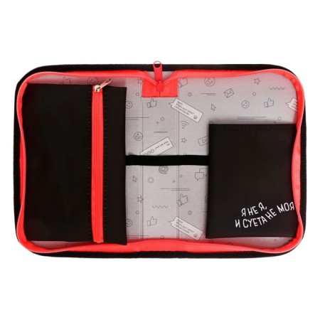 Penal 1 section 140 x 210 x 40 mm, folding pocket and cosmetic bag, fabric, calligrata topontent "cat fuss"-3