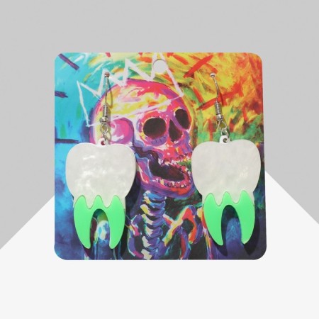 Earrings "teeth" in the potion, white-green color in silver-2
