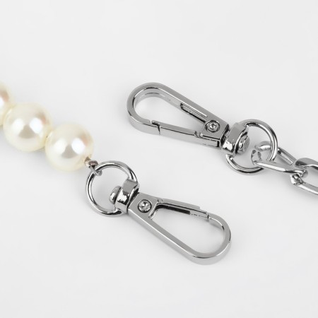 A chain for a bag, with carbines, with pearl beads, d = 12 mm, 14 × 8 mm, 60 cm, silver color-1