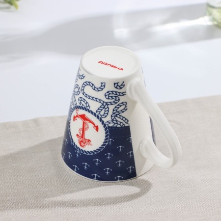 Porcelain share mug "Sailor", 310 ml, blue and white color-3