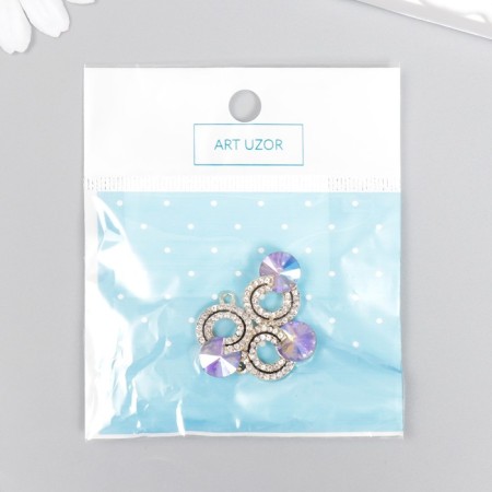 Decor for creativity metal, rhinestones "Double ring with a pebble" 2x1.5 cm-3