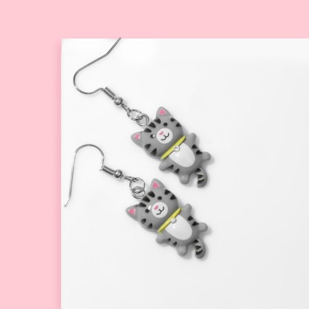 Children's earrings "chosen" kittens, gray color in silver