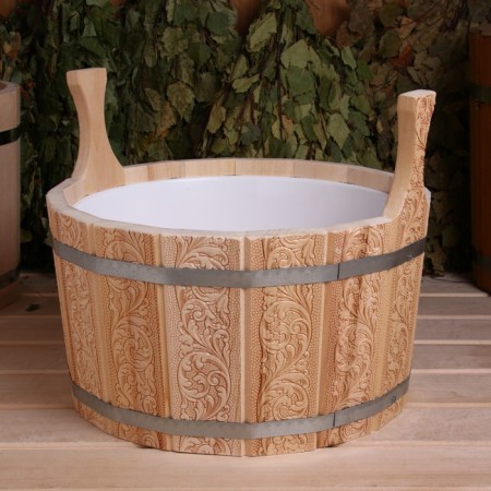 Gang from linden round, 8l, plastic insert Russian pattern-3
