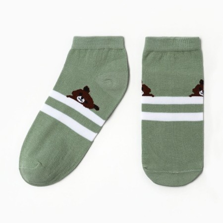 Women's socks shortened "cubs", white/olive color, river 23-25