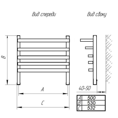The water heated towel rail "Extra-P", 500x600 mm, internal thread 1/2 "-1