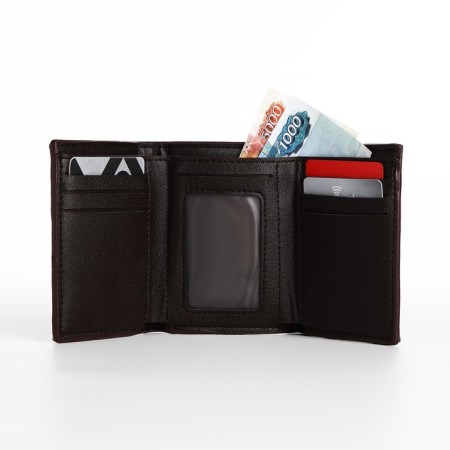 Male purse on a magnet, department for bills, for maps, for coins, brown color-4