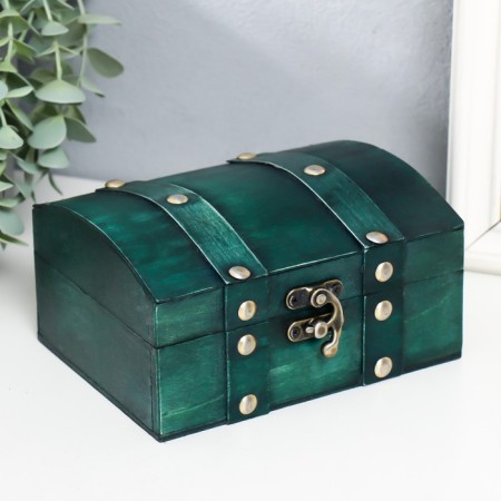 Casket wood chest "Alienora" with rivets, convex, green 15x11.5x7.5 cm