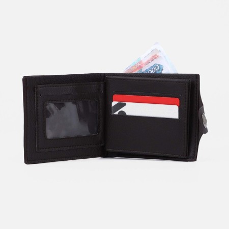 Male purse on a magnet, department for bills, for maps, for coins, dark brown color-3