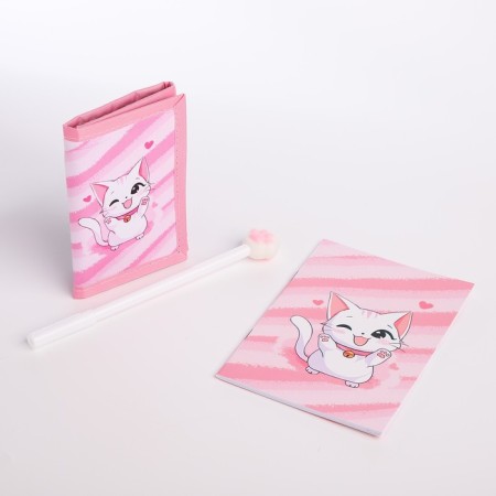 Gift set for the girl "Kitty with a heart" wallet, notebook, handle-1