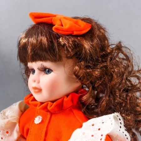 Doll Collectible Ceramics "Agatha in a bright orange dress and banta, with ruffles" 30 cm-2