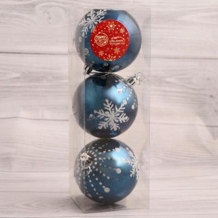 Set of balls plastic D-8 cm, 3 pcs "Quiet Evening" blue-white-1
