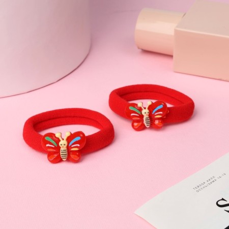 Hair gum "Kroch" (set 2 pcs) butterfly, 3.5 cm, red-1