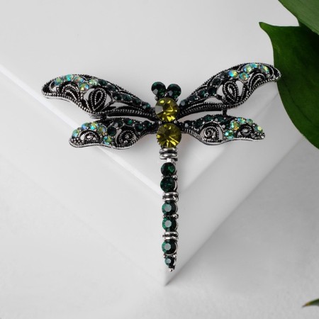 Brooch "Dragonfly" openwork, black-green color in black silver-2