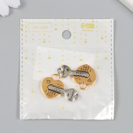 Magnetic metal lock "Key and lock" gold and silver 2.3x3.4x0.5 cm-3