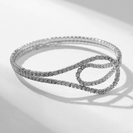 Bracelet with rhinestones "ice" waves, white color in silver-1