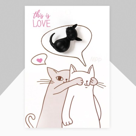 Brooch "Kitten", Black matte color in silver-2