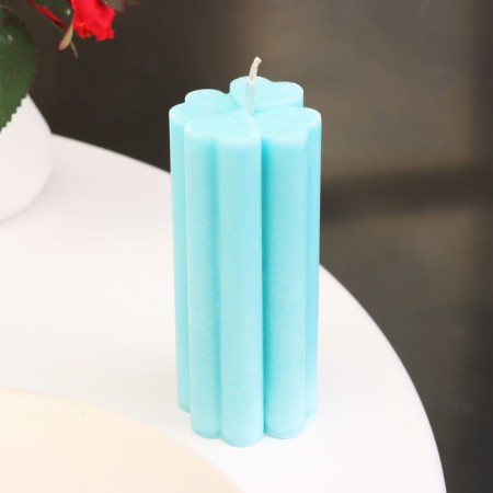 Candle-cylinder "four-leafer", 4.5x10.5 cm, turquoise, 6 hours