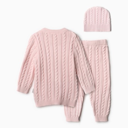 Knitted set (jumper, trousers, hat), pink color, height 68 cm-10