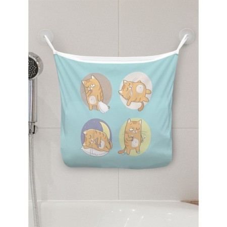 Organizer in a bathtub on suction cups "Sleepy cat", for storing toys and trifles, size 33x39 cm