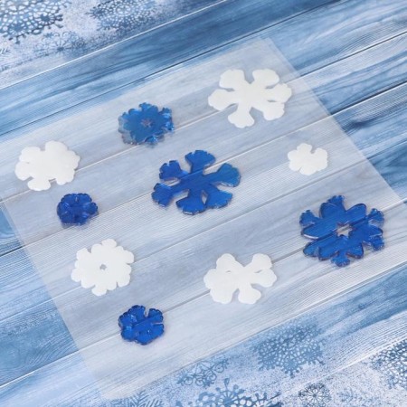 Glass sticker "Frosty snowflakes" (set 10 pcs) 18.5x18.5 cm, white blue-1