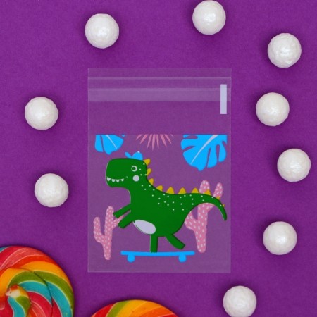 BOPP package with sticky tape, "dinosaur", 7*7+3cm-2