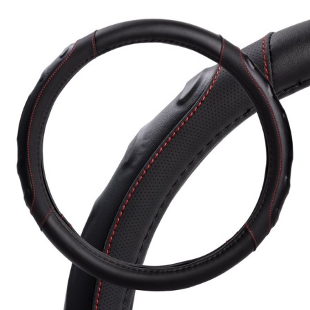 Braid on the steering wheel, eco -leather, embossed, black, red firmware, 38 cm/m